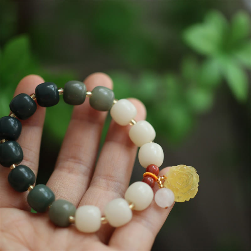 Buddha Stonesグラデーション菩提樹種子琥珀蓮平和ブレスレット