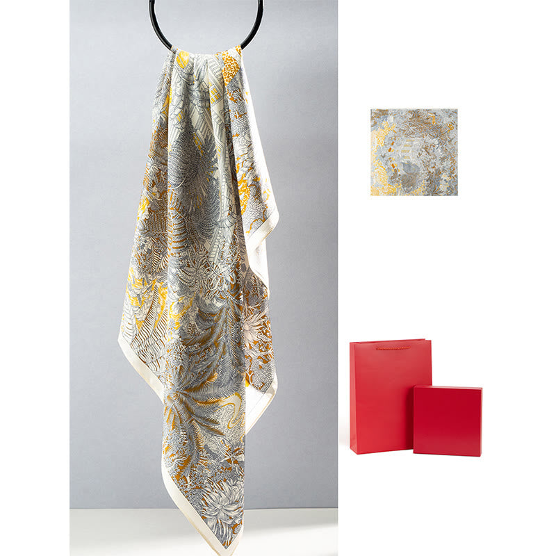 Buddha Stonesジャングル油絵吉兆雲100%マルベリーシルクスカーフプレミアムグレード6A両面シルクネックスカーフ - image 8