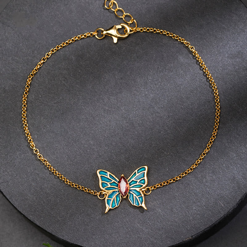 Buddha Stones925スターリングシルバー バタフライジルコン ラブチェーンブレスレット - image 1