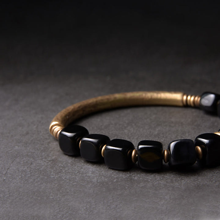 Buddha Stonesブラックオブシディアン クリスタル銅 強さ カップルブレスレット - image 7
