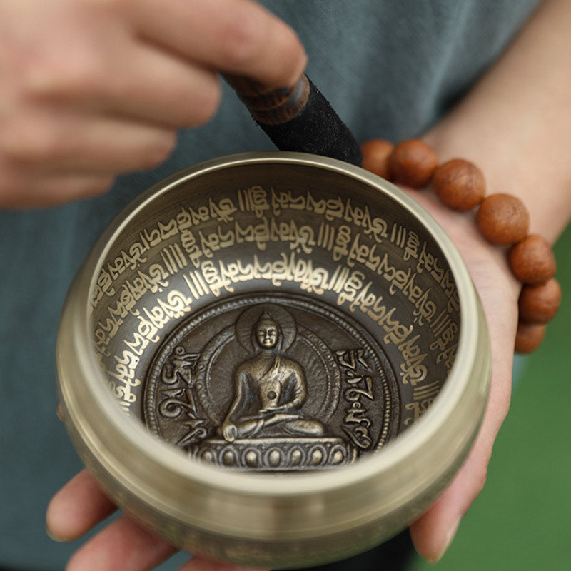 集中力と瞑想のための手作りのBuddha Stonesチベットサウンドボウル平和な幸福シンギングボウルセット