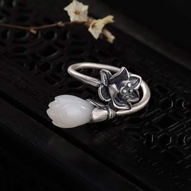 Buddha Stones翡翠蓮銅バランスヒーリング調節可能リング