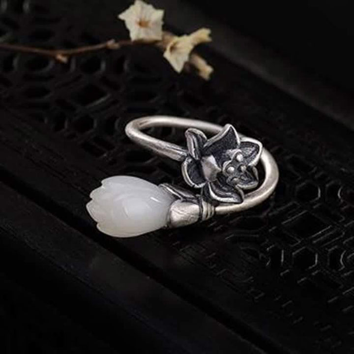 Buddha Stones翡翠蓮銅バランスヒーリング調節可能リング