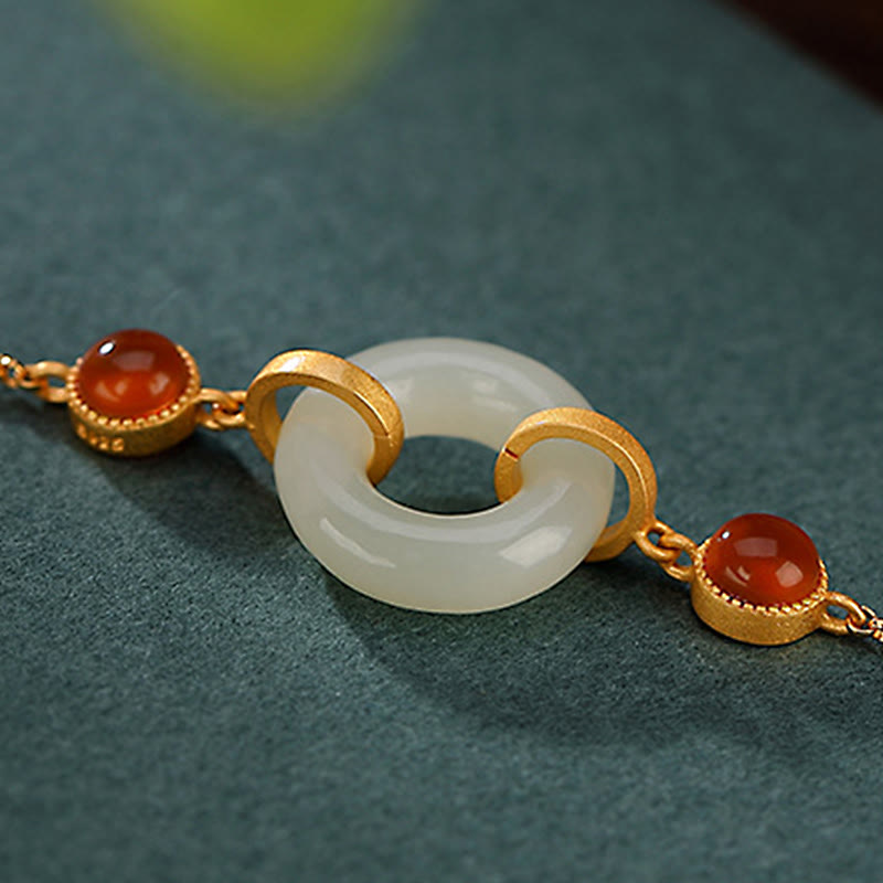 Buddha Stones 925スターリングシルバー ゴールドメッキ 天然和田翡翠平和のお守りチャーム赤瑪瑙幸運ブレスレット - image 3