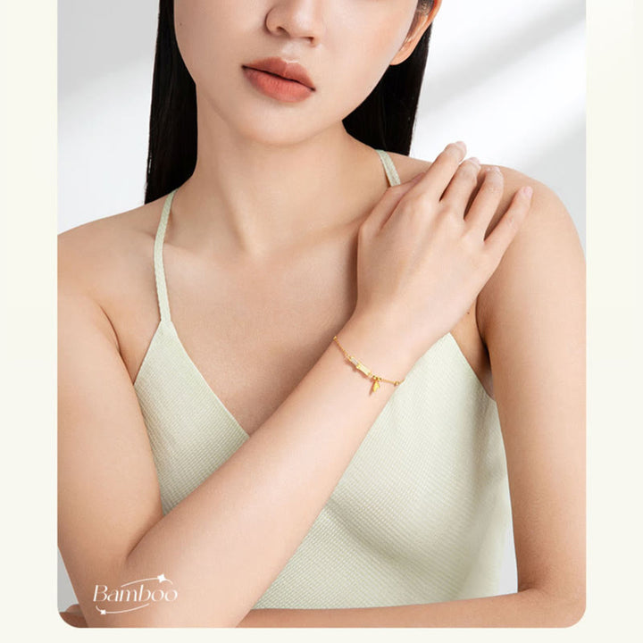 Buddha Stones 925スターリングシルバー 18Kゴールドメッキ ホワイトジェイド 竹 ジルコン リーフ幸運ブレスレット - image 10