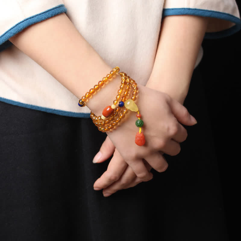 108個のマーラー数珠ビーズ、天然シトリン、アンバー、平和のお守りチャーム、レッドアゲート、貔貅（ピクシウ）保護チャームブレスレット - image 23
