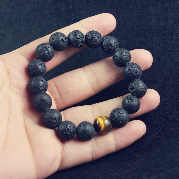 Buddha Stones溶岩石 タイガーアイ 石 平和ヒーリングブレスレット - image 4