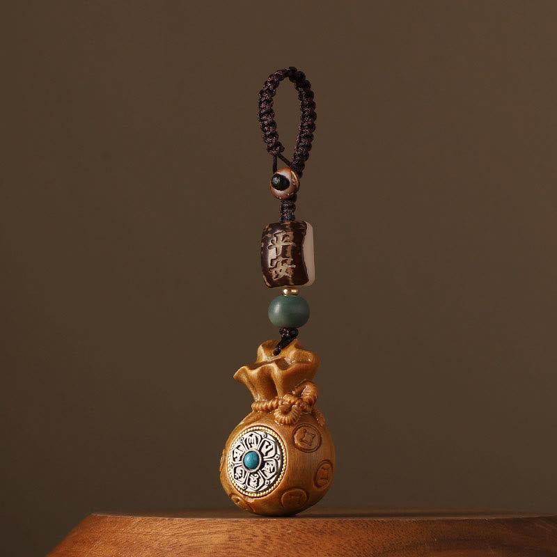 Buddha Stones小葉紫檀緑白檀 マネーバッグオーム・マニ・パドメ・フム回転式保護吊り下げ装飾 - グリーンサンダルウッド（キュア♥ポジティブ） - キーホルダー - image 16