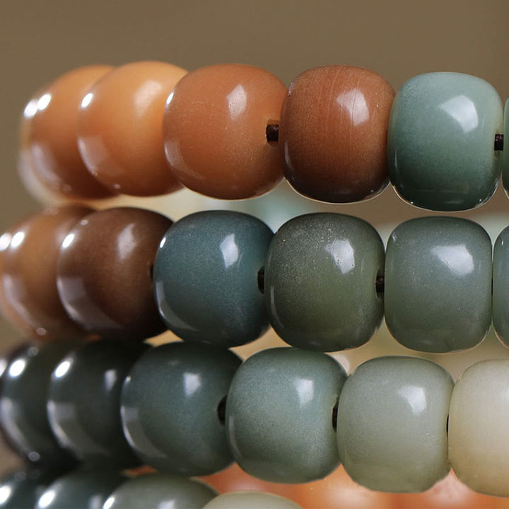 Buddha Stones 108Malaビーズ グラデーション 菩提樹 グリーン ターラ仏 彫刻 平和 ハーモニー ブレスレット