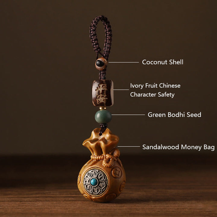 Buddha Stones小葉紫檀緑白檀 マネーバッグオーム・マニ・パドメ・フム回転式保護キーホルダー 電話吊り下げ装飾 - image 27