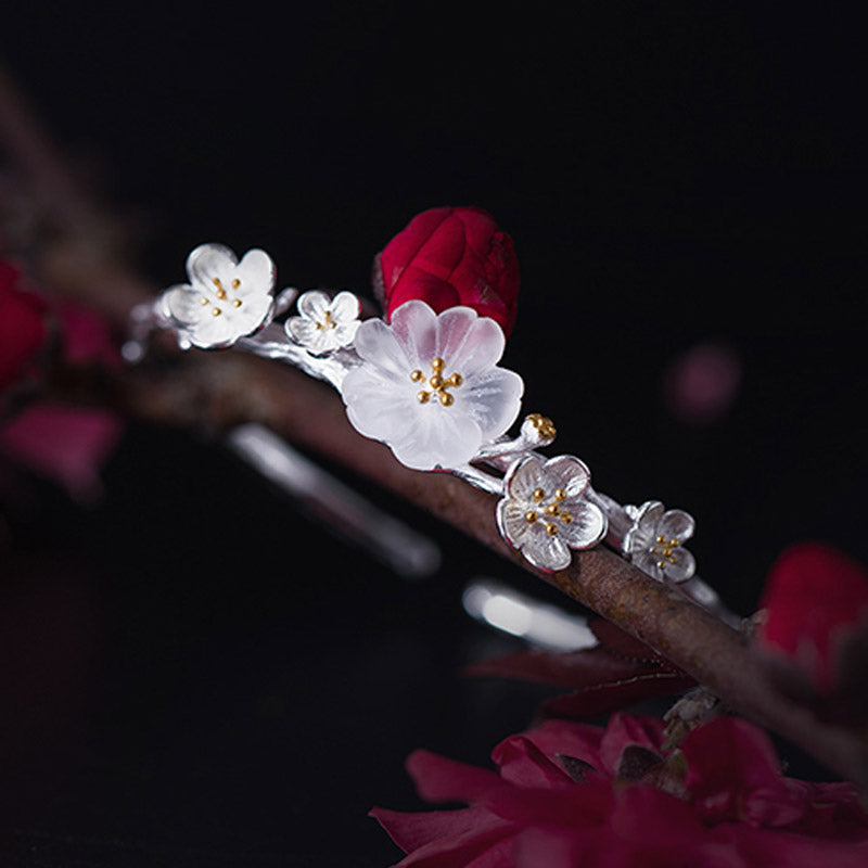 Buddha Stones925スターリングシルバー プラムフラワー 祝福ブレスレット 調節可能バングル - image 2