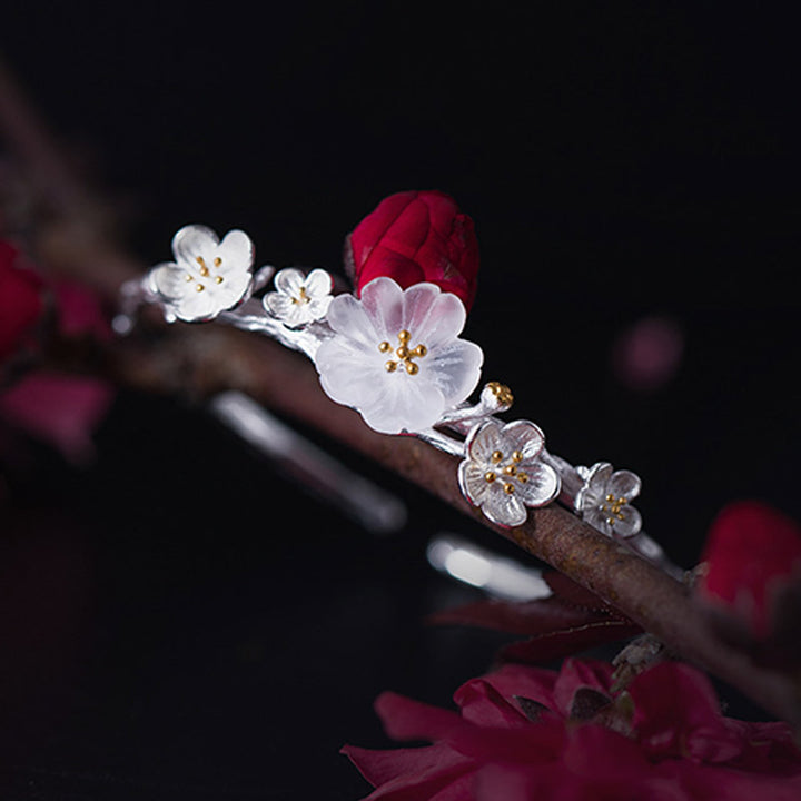 Buddha Stones925スターリングシルバー プラムフラワー 祝福ブレスレット 調節可能バングル - image 2