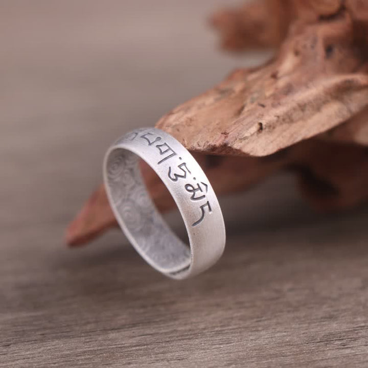 Buddha Stones999 スターリングシルバー 蓮の象 六つの真実の言葉 祝福リング - 6つの真実の言葉「オーム・マニ・パドメ・フム」のシンボル - 5.5g - image 9