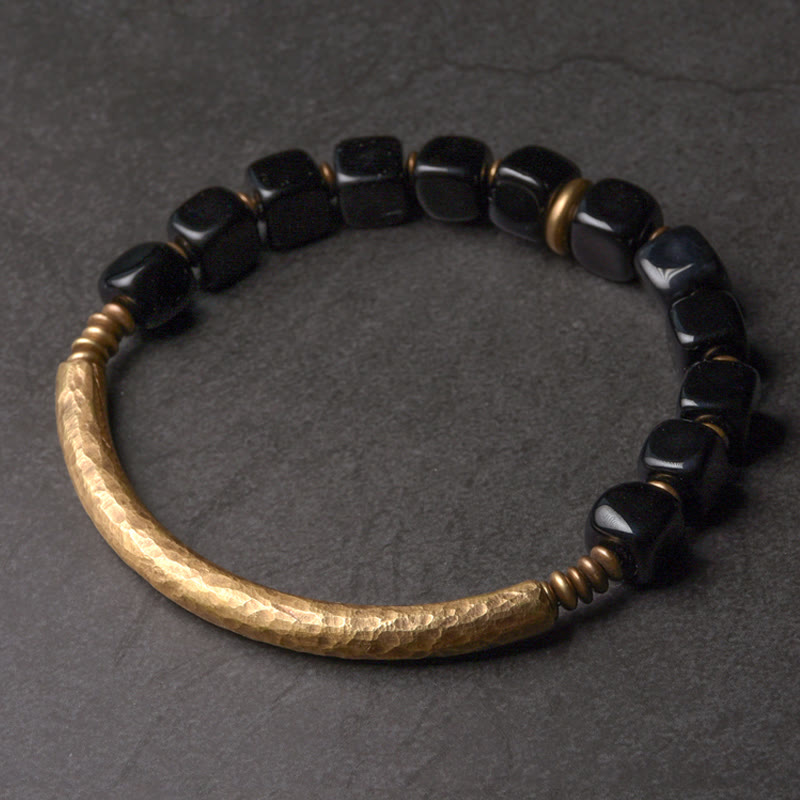 Buddha Stonesブラックオブシディアン クリスタル銅 強さ カップルブレスレット - 17～17.5cm - image 1