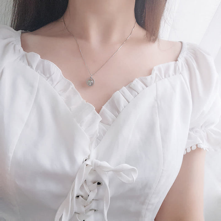 Buddha Stones 925スターリングシルバー ムーンストーン ラブプラネット 回転パターンネックレスペンダント