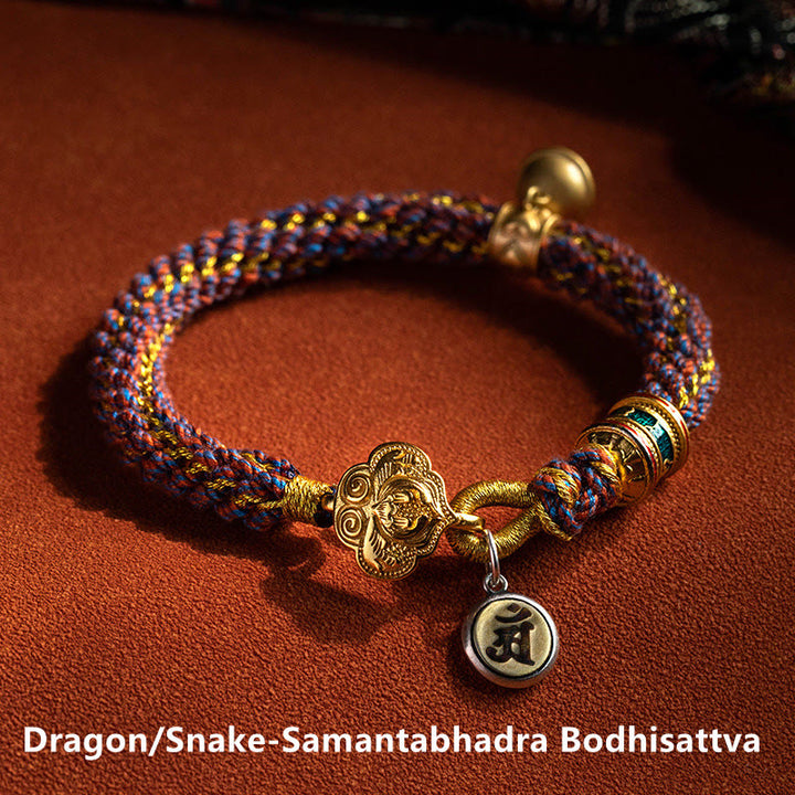Buddha Stones925 スターリングシルバー十二支誕生仏オーム・マニ・パドメ・フム幸運の鐘 編み込みストリングブレスレット