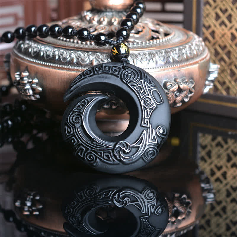 Buddha Stones天然黒曜石 アイスオブシディアン 強さのネックレスペンダント