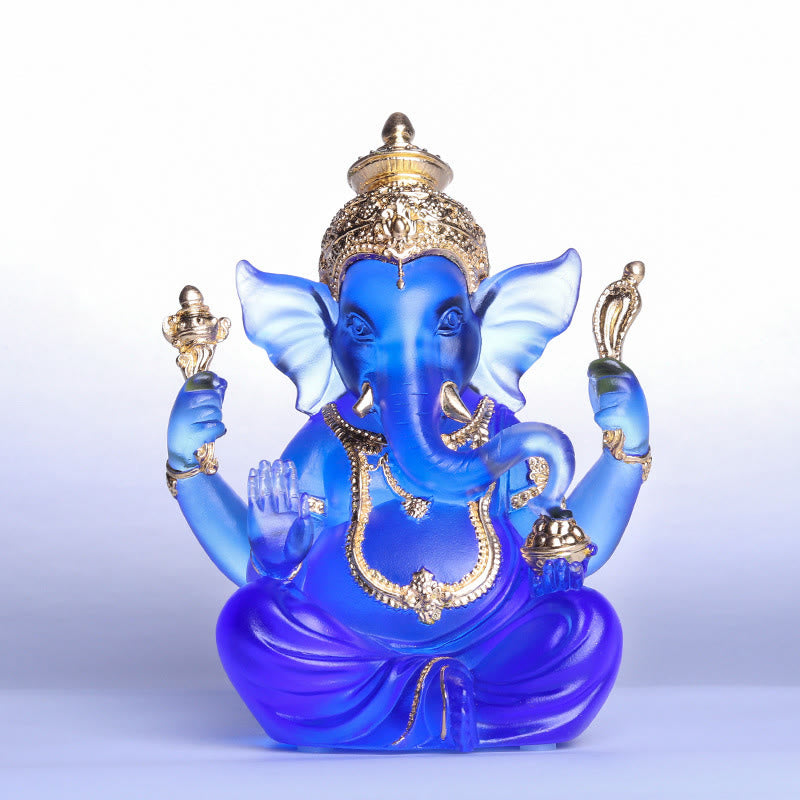 Buddha Stones手作り ガネーシャ ガンパティ 象の置物 リュウリ クリスタル アートピース 守護像 家の装飾 - ガネーシャ ブルー＆ゴールド 11.5×9×14.5cm - image 11