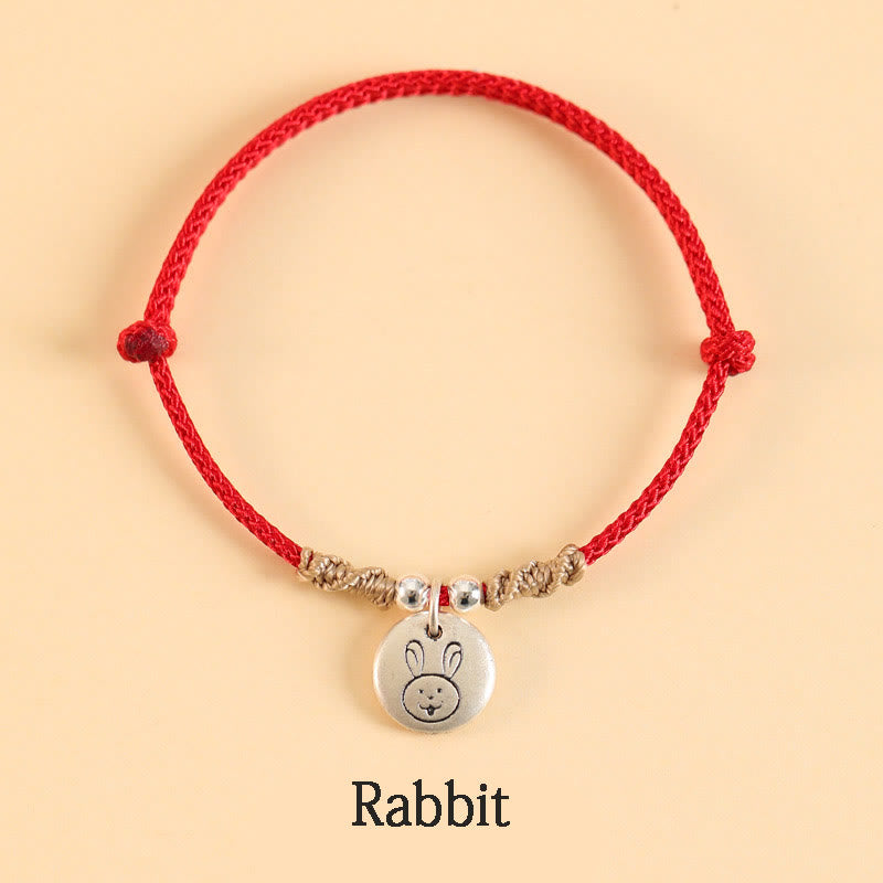 Buddha Stonesハンドメイド999スターリングシルバードラゴン年かわいい中国の十二支幸運編みブレスレット
