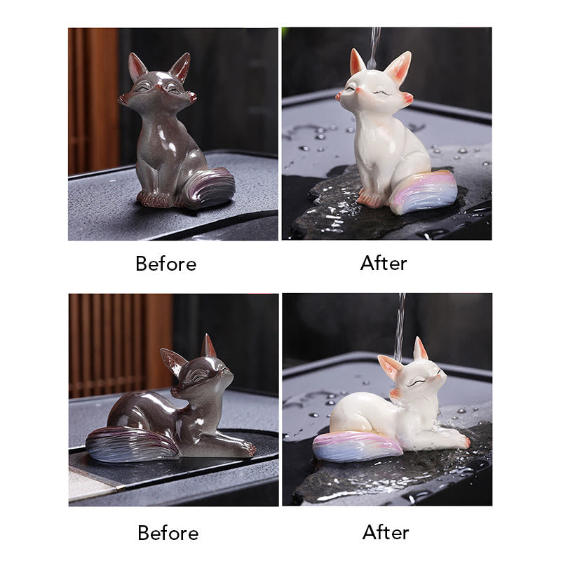 色が変わるBuddha Stones小さくてかわいいキツネのティーペット 樹脂製 置物 インテリア