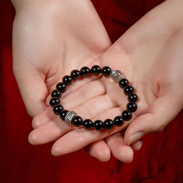 十二支誕生仏925スターリングシルバーブラックオブシディアンムーンストーン強さブレスレット - image 5