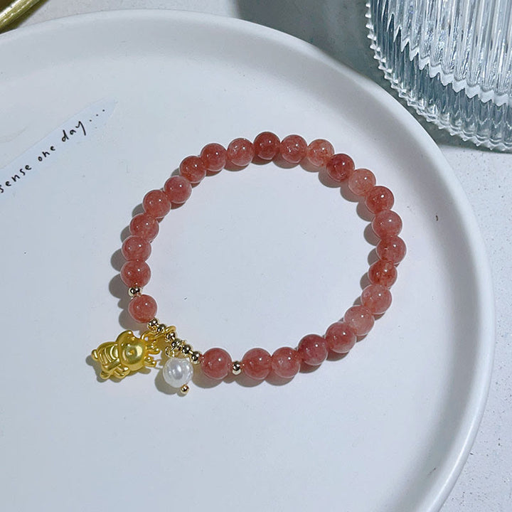 Buddha Stones年用ブッダストーン ストロベリークォーツ 龍珠 チャーム守護ブレスレット