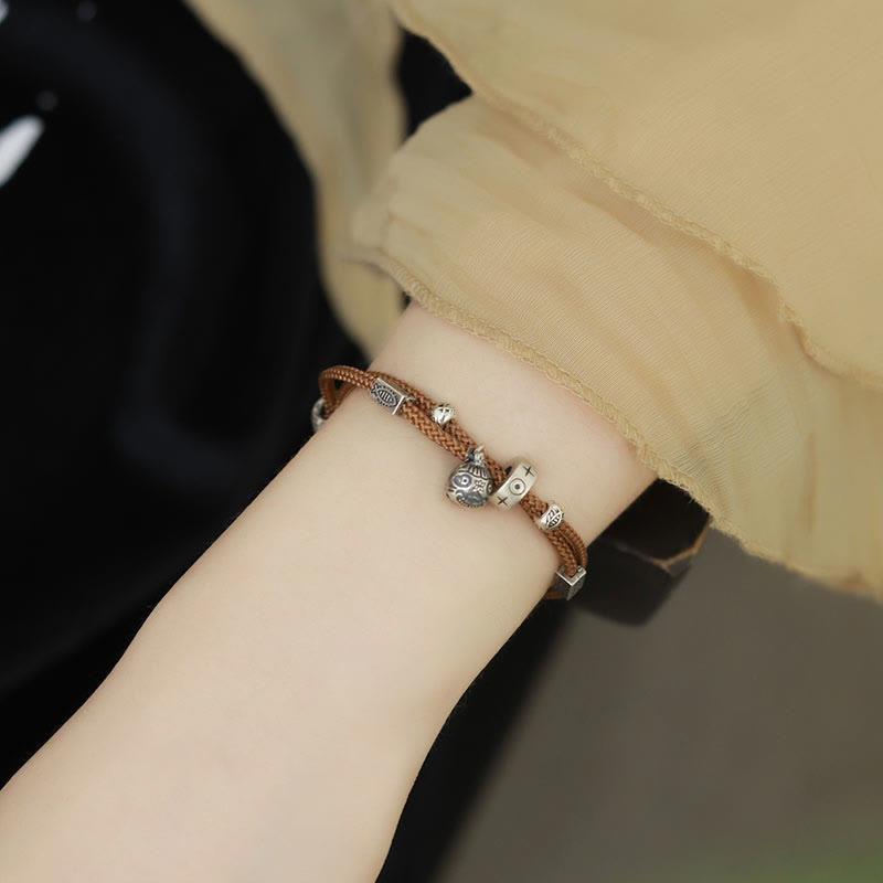 Buddha Stones925 スターリングシルバー ゴールド 呑み込む獣 鯉 富 手作り 編み込みブレスレット - ブラウン（手首周り14～16cm） - image 7