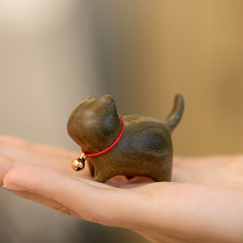 Buddha Stones緑白檀小葉紫檀かわいい猫の動物 心を落ち着かせる平和の装飾 - image 4