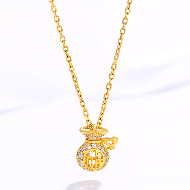 24Kゴールドメッキのフーキャラクターフォーチュンマネーバッグネックレスペンダント
