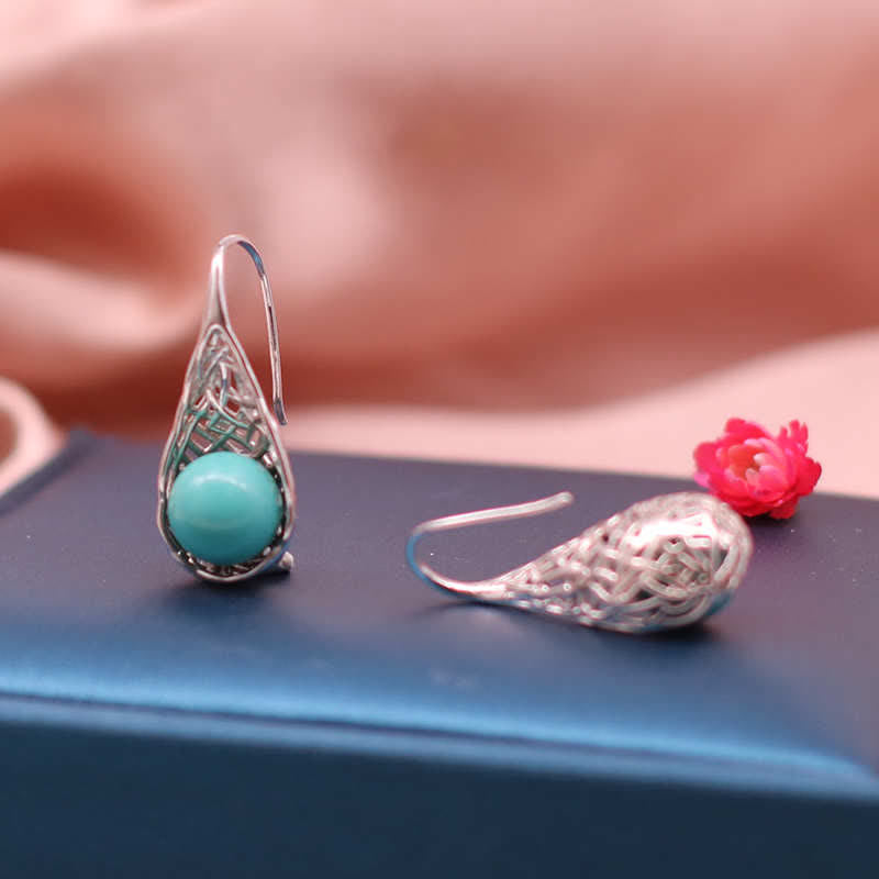 Buddha Stones925スターリングシルバー ターコイズビーズ模様 プロテクションドロップダングルイヤリング - image 4