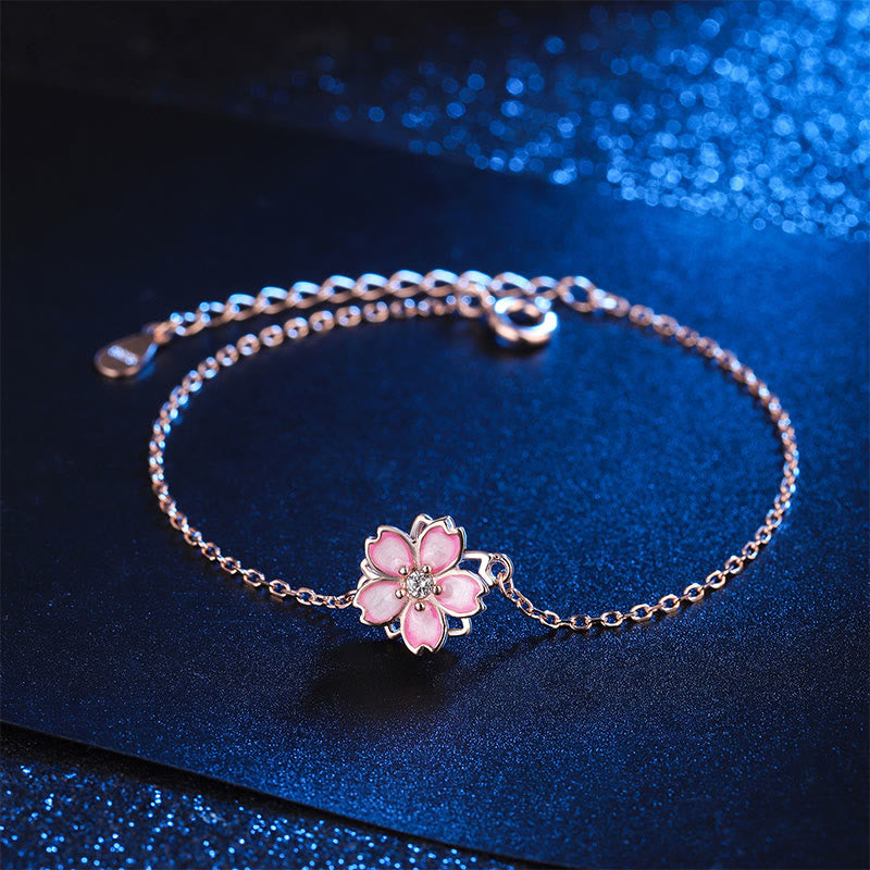 Buddha Stones925スターリングシルバー 桜の祝福チェーンブレスレット 回転リング