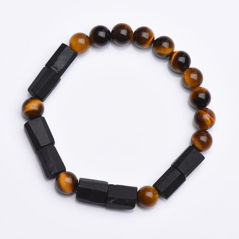 Buddha Stones天然ブラックトルマリン タイガーアイ ポジティブブレスレット