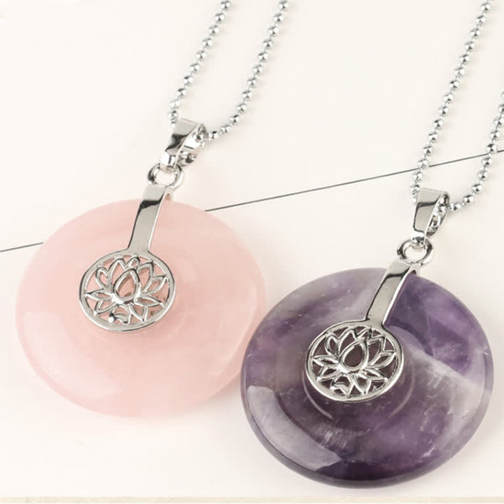 Buddha Stones各種クリスタルアメジストピンククリスタルロータスヒーリングネックレスペンダント