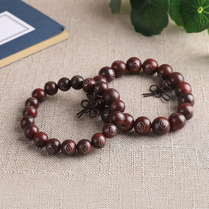 Buddha Stones925 スターリングシルバー 象嵌小葉 赤白檀Om Mani Padme Humキャラクター 縁起の良い雲 保護ブレスレット