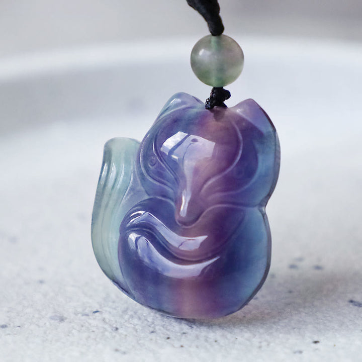 Buddha Stones天然蛍石ゴールド光沢黒曜石フォックスペンダント保護ネックレス - image 16