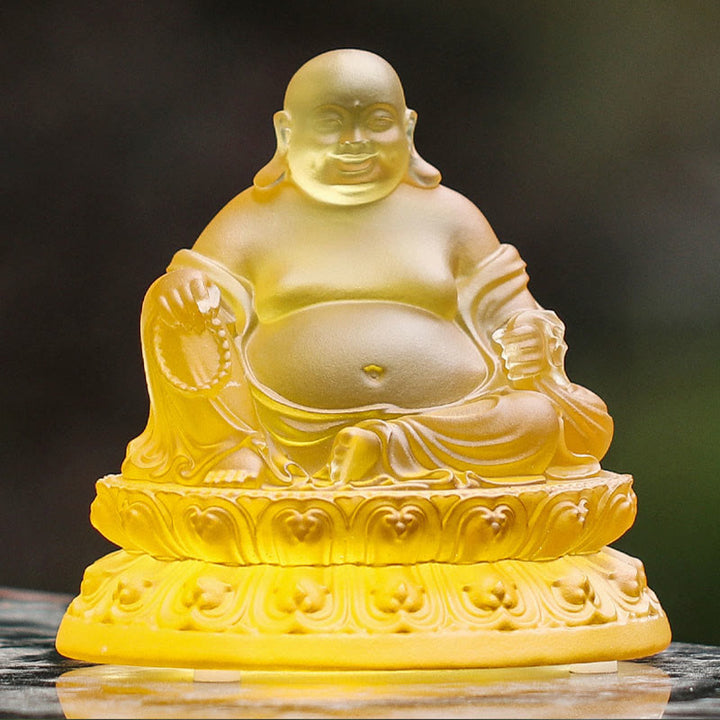 Buddha Stones手作り 笑う仏像 琉璃水晶 芸術品 富の像 家の装飾 - image 4