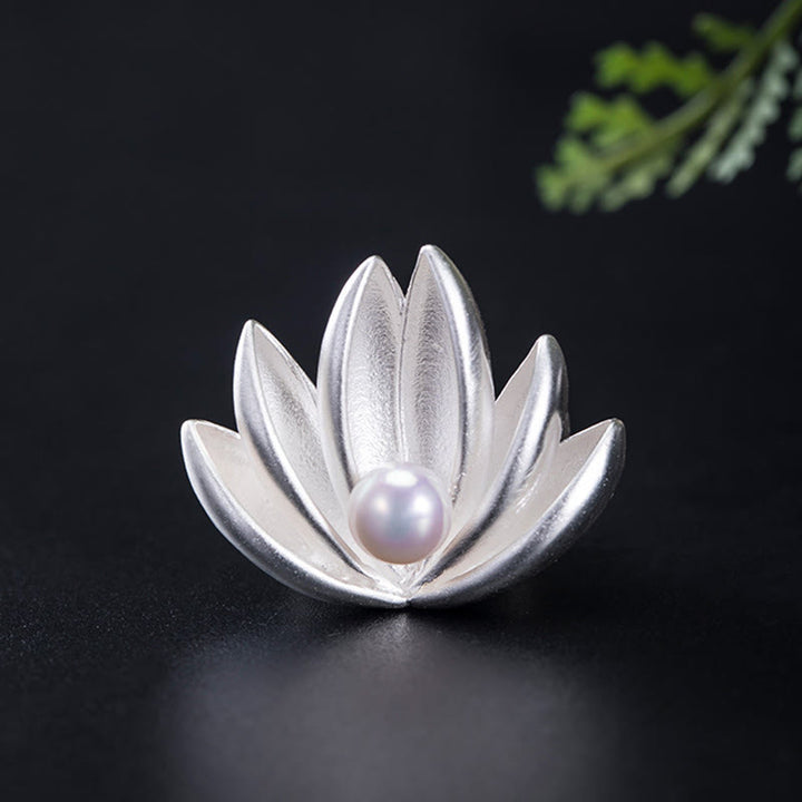 Buddha Stones925スターリングシルバー 蓮の花パール 新たな始まりのブローチ