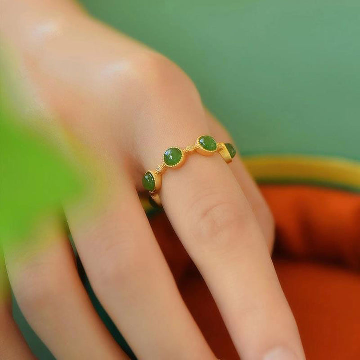 Buddha Stonesシアン翡翠 癒し 穏やか 調節可能 リング