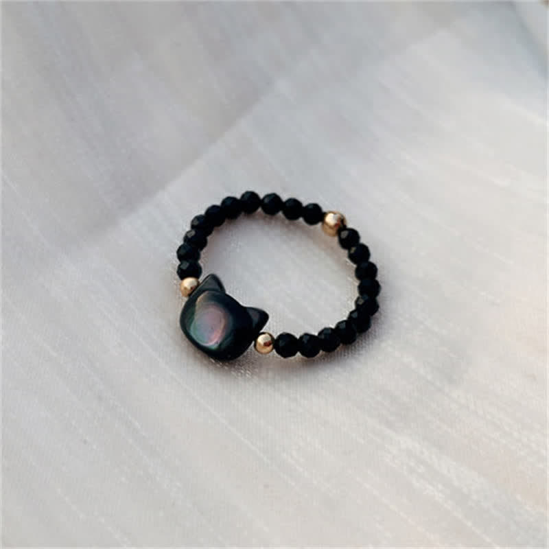 Buddha Stones天然シャコガイ石愛らしい猫14Kゴールド祝福リング - image 7
