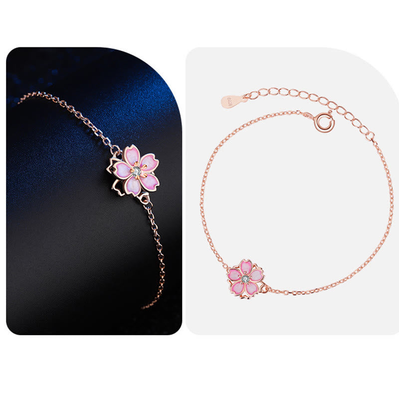 Buddha Stones925スターリングシルバー 桜の祝福チェーンブレスレット 回転リング