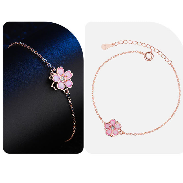 Buddha Stones925スターリングシルバー 桜の祝福チェーンブレスレット 回転リング