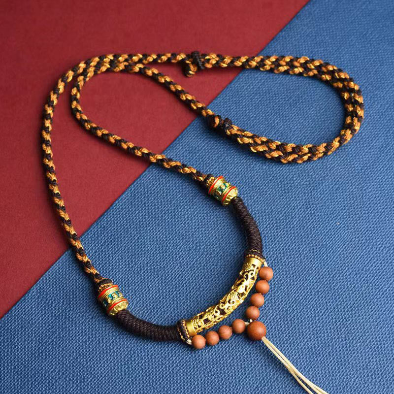 チベットの手作りのBuddha Stonesキングコングノットオーム・マニ・パドメ・フム祈祷ホイールの紐ネックレスペンダント - 茶色 - image 0