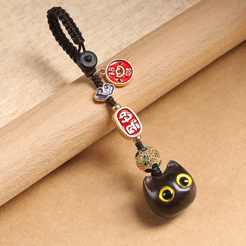 Buddha Stones黒檀の良い雲 平和 キーホルダー 携帯電話 吊り下げ装飾 - 黄色い目の猫 - キーホルダー - image 4