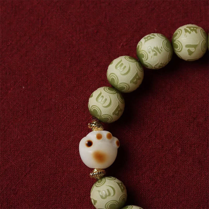 Buddha Stonesグリーン菩提樹の種 猫の足跡 オム・オーム・マニ・パドメ・フム刻印入り 知恵のブレスレット - image 4
