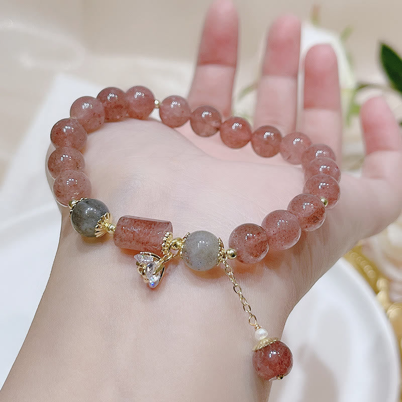 Buddha Stonesナチュラルストロベリークォーツ ムーンストーン ラブブレスレット