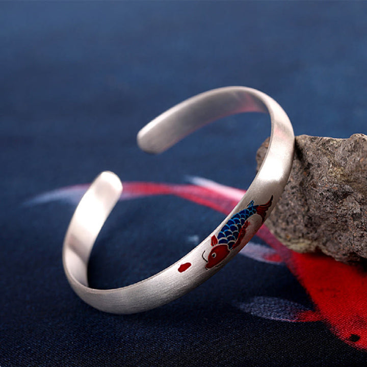 Buddha Stones999スターリングシルバー 鯉の幸運カフブレスレットバングル - image 4