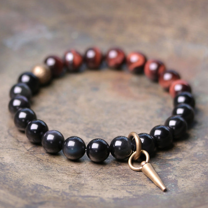 Buddha Stonesブラックオブシディアン ソーダライト クリスタル 銅 強さ カップル ブレスレット