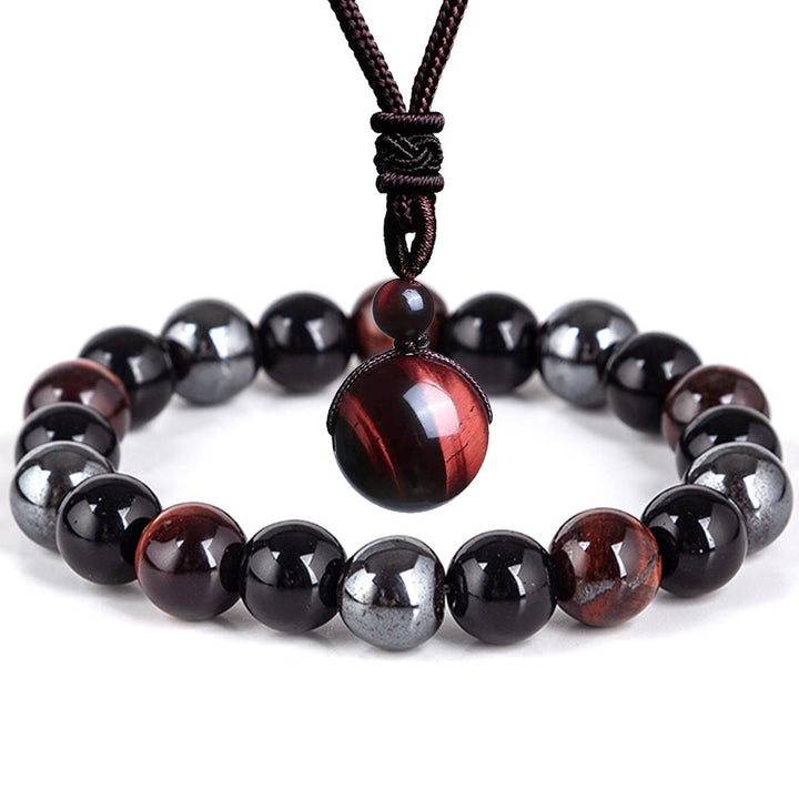 Buddha Stonesチベットタイガーアイブレスレットネックレスセット