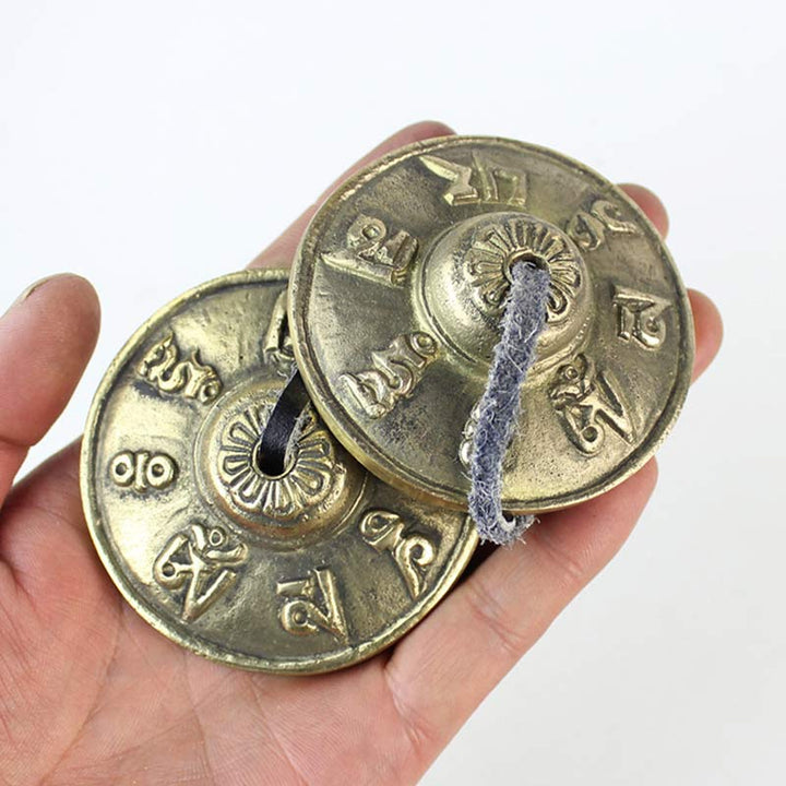 Buddha Stonesチベット ティンシャベル 六つの真実の言葉 龍 銅製 バランス装飾 バッグ付き