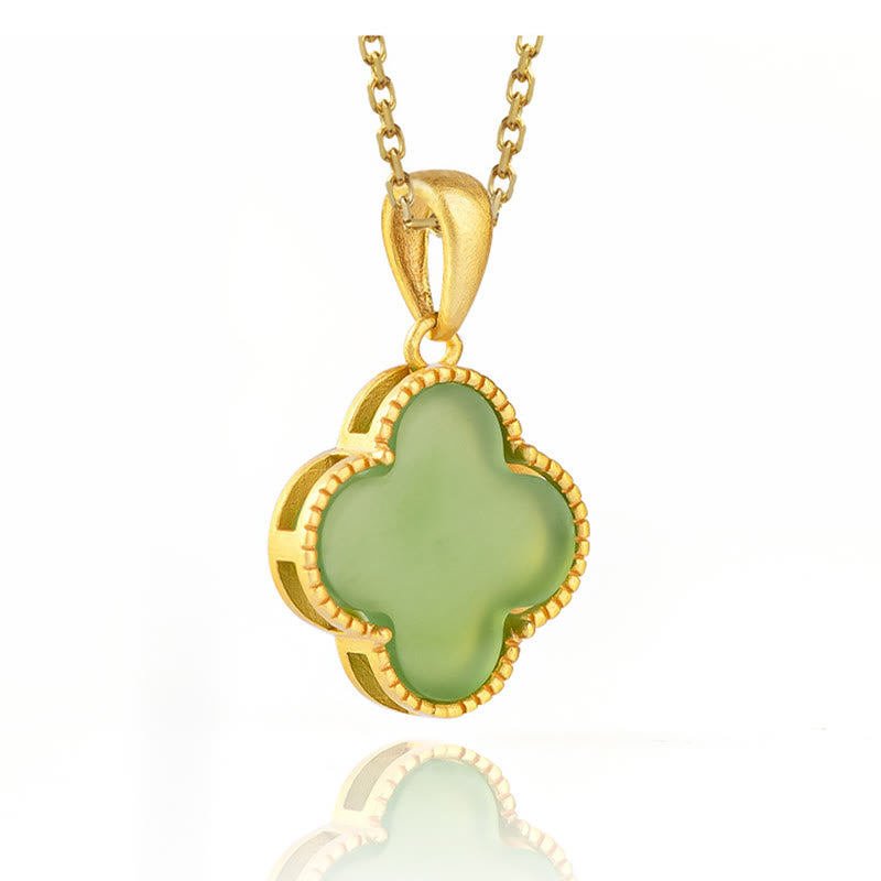 Buddha Stones 925スターリングシルバー 天然和田翡翠 幸運の四つ葉のクローバーネックレスペンダント - image 2